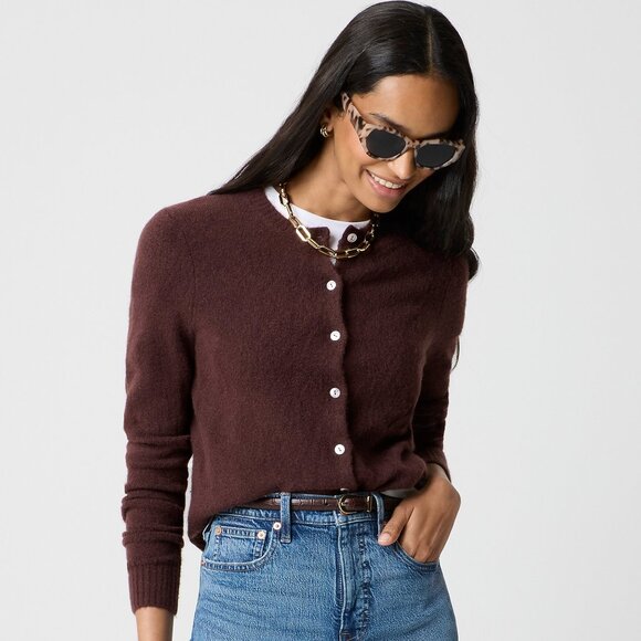 NWT J.Crew Factory Cardigan Sweater in Extra-soft Yarn Cocoa Berry - Picture 5 of 8